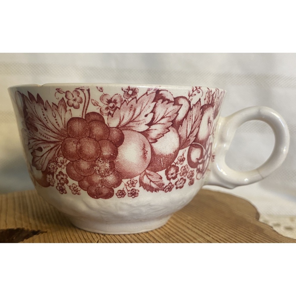 Vintage 1940s Homer Laughlin China Harvest Fruit Pattern Cup Dark Red Transfer
